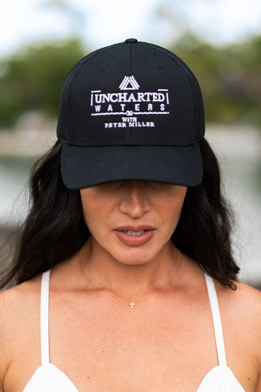 Uncharted Waters Black Stitched Trucker Cap - Snapback